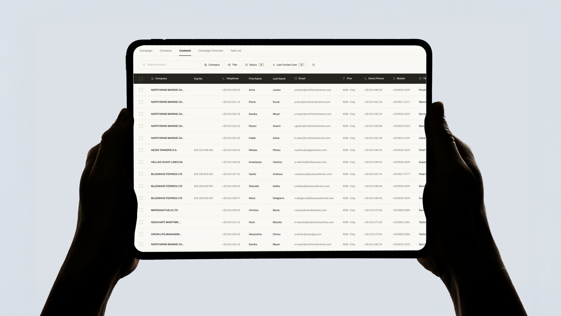 OTTO contacts list on a tablet