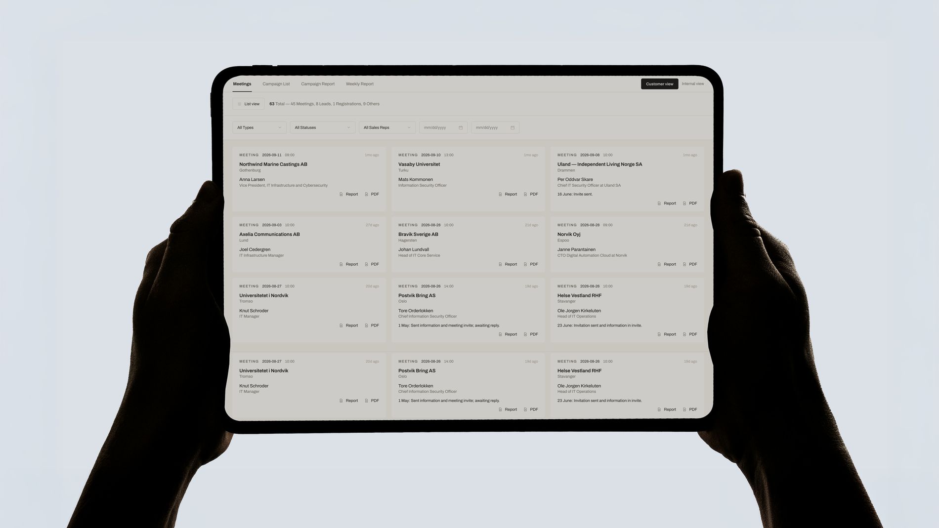 OTTO meetings board on a tablet